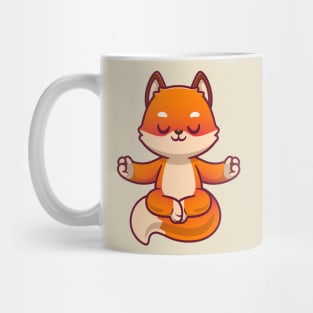 Cute Fox Meditating Yoga Cartoon Mug